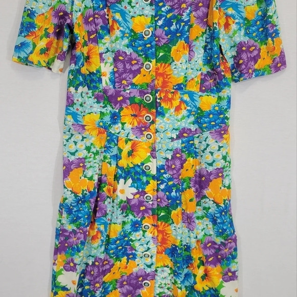 Vintage Floral Made in USA Ultra Soft Rayon Button Midi Dress Large - Picture 2 of 11